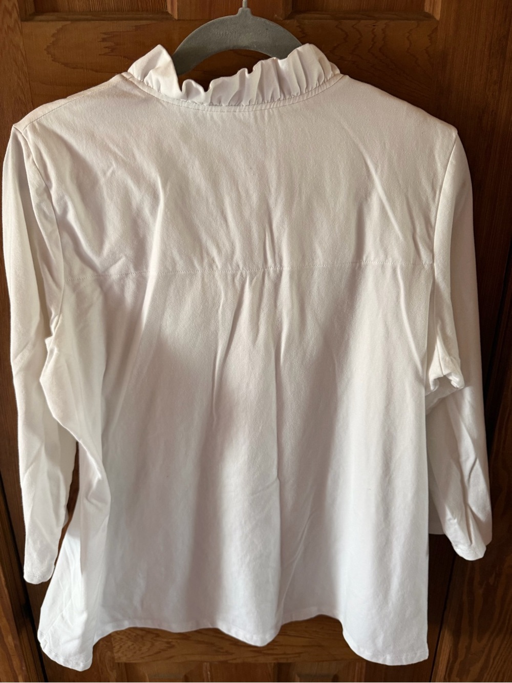 White Ruffle V-Neck 3/4 Sleeve Tee - Picture 2 of 6